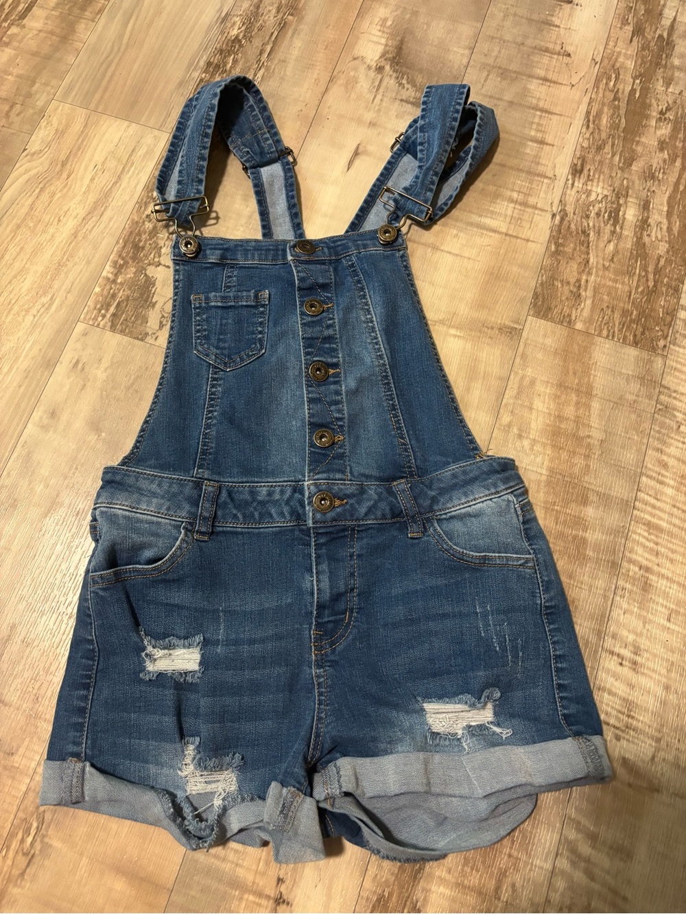 Wax Jean Blue Denim Bib Shortalls with Contrast Stitching